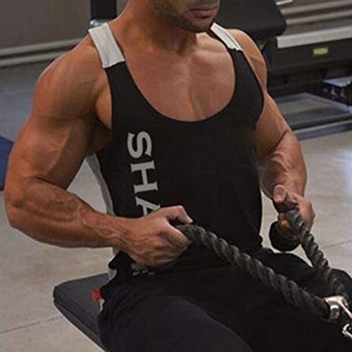 OWMEOT Men's Microfiber Bodybuilding Stringer Tank Top Weight-Training Y-Back Racerback (Black, M)