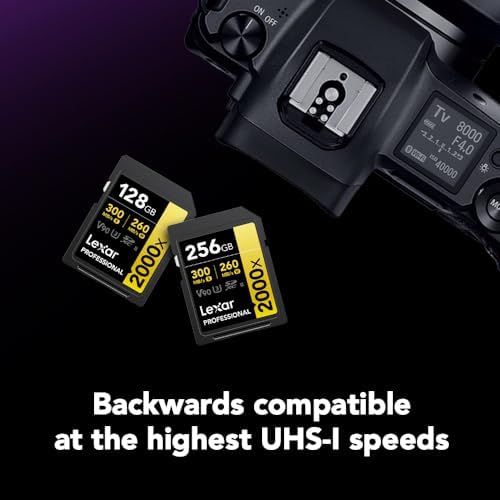 Lexar 128GB Professional 2000x SD Card, UHS-II, C10, U3, V90, Full HD, 8K, Up To 300MB/s Read SDXC Memory Card, for DSLR, Cinema-Quality Video Cameras (LSD2000128G-BNNNU)