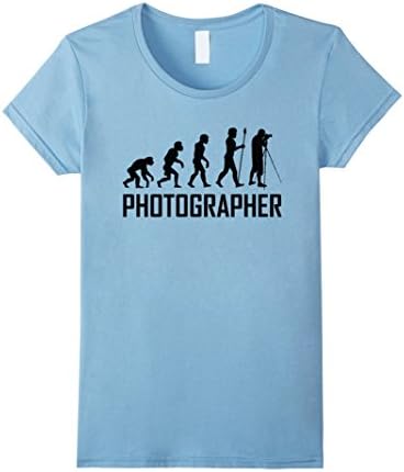 Women's Funny Photography Shirt: Photographer Evolution Medium Baby Blue
