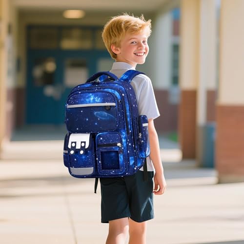Amythe CP-CM2 Boys Reflective School Bag | Ergonomic Children's Backpack Chest Strap 6-12 Years Waterproof 25L Blue