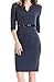 Jusfitsu Women's Vintage V-Neck 3/4 Sleeve Belt Business Pencil Dress