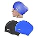 2 Pack,Ipow Premium Haircare Silicone Swim Cap Soft Bathing Hat to Keep Hair Healthy with Great Durability Highly Elastic&Large Stretch Eco-friendly for Long,Thick,or Curly Hair,Black+Blue