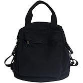 Sumleno Small Boho Canvas Backpack for Women Vintage Style Outdoor Travel Bag Casual Daypack Grunge Aesthetic Hippie Y2K Backpack (Black,One Size)