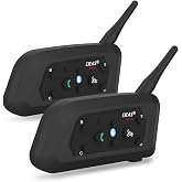 EJEAS V6Pro+ Motorcycle Helmet Intercom 2 Pack, 6-Rider Pairing, 800m | 2-rider full-duplex intercom, CVC/DSP noise reduction, IP67 waterproof, Bluetooth 5.1, dual-phone connection, music and GPS.