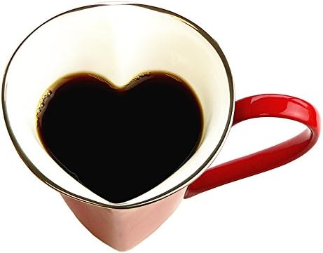 WAGOKOROYA 0.1" Thickness Japanese Romantic Artwork Fine Bone China Heart Mug / Heart Cup in an Exquisite Gift Box for Birthday / Anniversary / Wedding, Red, 7.8 OZ., Height 3.7" Diameter 3.3"