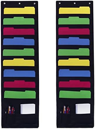 Folder Holder --- Hanging File Folder Organizer -- Wall Storage Pocket Charts -- Pocket Chart Organizers for Classrooms, Teacher, Office, Home, Desk Organization (2 Pack)