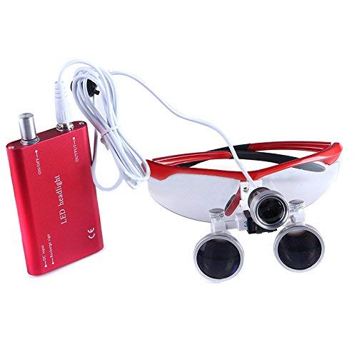 Portable Binocular Loupes Optical Glass 3.5X-R with Head LED Light Lamp (Red)