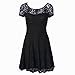 Amoluv Women Round Neck Short Sleeve Pleated Lace Slim Dress Black, Small