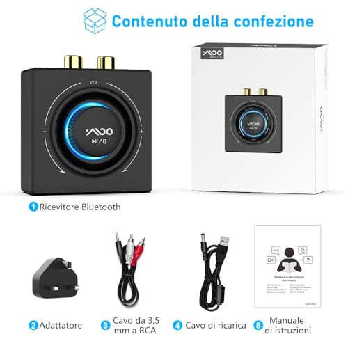 YMOO Bluetooth 5.3 HiFi Audio Receiver for Stereo System, 3.5mm RCA Jack, Wireless Range of 100 Feet, Aux Adapter for Tablet/Smartphone/PC/Laptop/Headphones