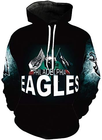 Men's Long Sleeve Hooded 3D Print Philadelphia Eagle Football Team Pullover Hoodies