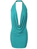 Luna Flower Lunan Flower Women's Lightweight Sexy Low Cut Halter Loose Front Draping Dresses Turquoise S