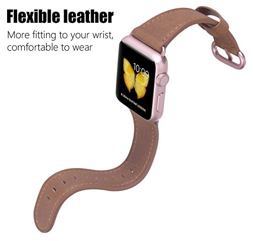 JSGJMY Apple Watch Band 38mm Women Caramel Vintage Genuine Leather Replacement Wrist Apple Watch Strap with Rose Gold Metal Clasp for Apple Watch Series 3 Series 2 Series 1 Sport and Edition - Thumbnail 3