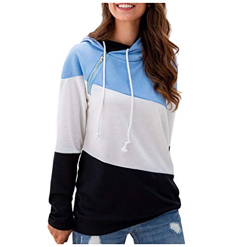 Goddesslili Blouses for Women Fashion 2019, Beautiful Patchwork Print Long Sleeve Hoodies Pullover Tops Blouse for Girls College Student, Back to School Supplies, Blue/Grey