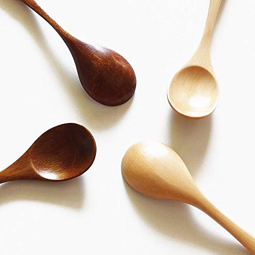 sansheng 4Pcs Mini Wooden Spoons, Wood Soup Spoons for Eating Mixing Stirring Cooking, Handle Spoon with Japanese Style Kitchen Utensil, with Tied Line on Handle(13.5cm) - Thumbnail 6