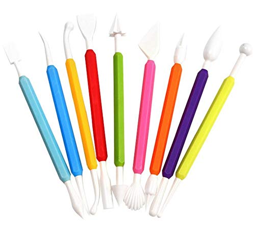 CHSYOO 9 x Strumento per Modellare Torte fondenti Strumento per scolpire a Doppia estremità per Fare Pasta di Gomma di marzapane Pasta di Zucchero in Ceramica ECC.