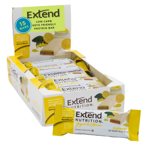 Extend Nutrition - Diabetic Food Nutrition Bars to Help Control Hunger and Manage Blood Sugar, Low Carb, Low Glycemic, Keto Friendly Weight Management Diabetic Snacks, Yogurt & Lemon (15 Count)