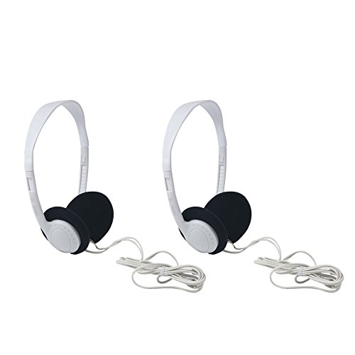 Uninex HE03WT On-Ear Stereo Headphones with 3.5mm Right Angle Plug, Light Weight, White, 2-Pack