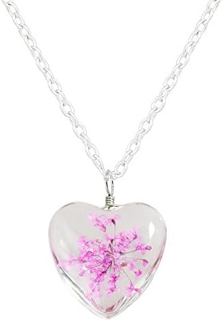Miweel Heart Surface Dried Pressed Real Flower Transparent Resin Crystal Pendant Necklace