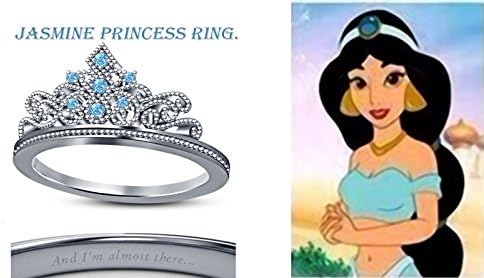 .925 Sterling Silver Plating Disney Jasmine Princess Crown Ring Multi-Color CZ Disney Princess Engagement & Wedding Ring