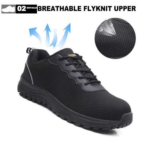 EXEBLUE Men\'s Safety Shoes Work Steel Toe Protective Shoes - Industrial & Construction Shoes Mesh Breathable Reflective Strip Black