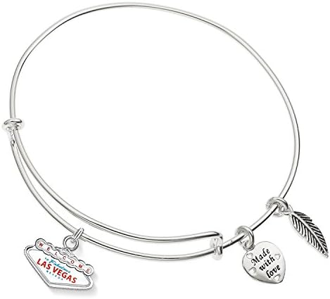 Enni of York Fabulous Las Vegas Nevada,Souvenir Sign Charm Expandable Ani-Silver Bangle Bracelet