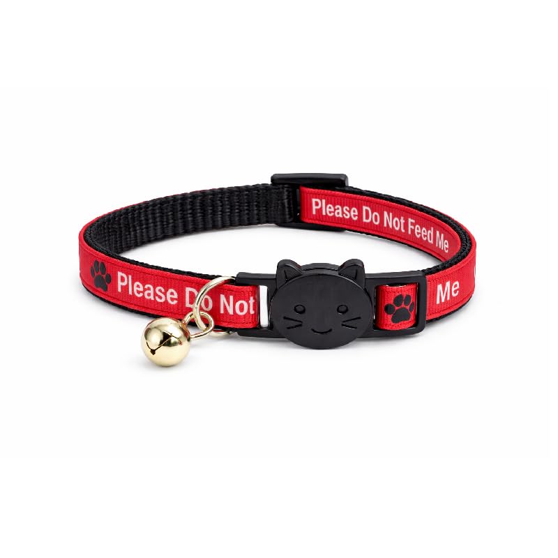 Worded Cat Collars with Bell – Please Do Not Feed Me, I Am Microchipped | Safe Quick Release Breakaway Buckle | Zacal Cat Collars (RED, 1. Please Do Not Feed Me)