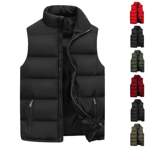 Men'S Padded Gilet Winter Quilted Lightweight Cozy Black Gilet Puffer Vest Zipper Winter Warm Sleeveless Puffer Jacket Down Coat Solid Color Tops Outwear Bodywarmer With Pockets Xxl