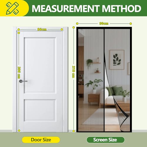 COMYESA Fly Screens for Doors – Durable Door Fly Screen Curtain with Magnetic Fly Screen Door, Hands-Free Auto Closing, No Drill Installation, 90x210cm