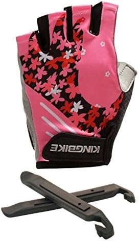 Pink Cycling Bike Bicycle Gel Padded Half Finger Fingerless Gloves (Medium) and Set of 2 Bicycle Tire Levers, Bundle of 2 Items