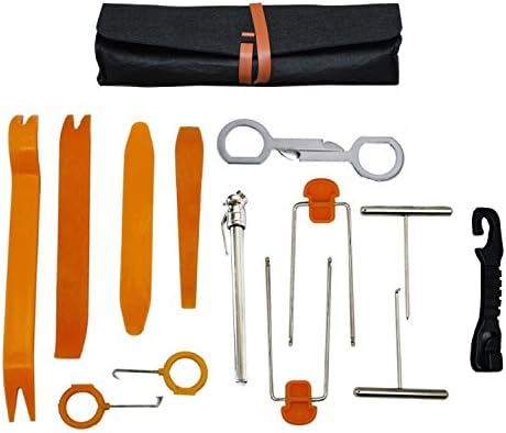 Funrover Pencil Style Tire Pressure Gauge Car Radio Stereo Dash Removal Install Tools Vehicle Hangers Universal Car Back Seat Hooks Holder Felt Bag (Set of 15)