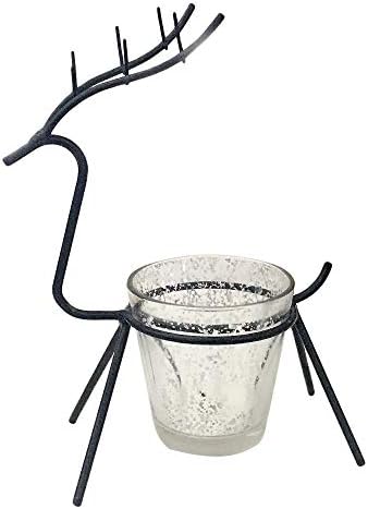 Zainafacai Traditional Silver Metal Christmas Sleigh Reindeer Centerpiece Candleholder Holiday Mantel Decoration (Black)