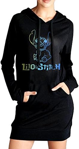 VHF Women's Lilo & Stitch Sweatshirts Pockets Hoodie Dress Black Size XL