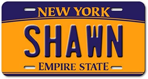 Voss Collectables New York Personalized Name Aluminum Car Vanity License Plate Tag Gold Blue, Shawn