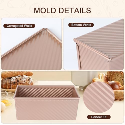 VINATO Set of 2 Bread Mould in Cassette, 21 x 12 x 11.7 cm + 19 x 9.5 x 8 cm Bread Mould with Carbon Steel Lid