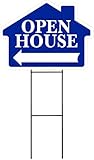 OPEN HOUSE sign with Arrow - BLUE - House Shape Corrugated Sign Kit INCLUDES 24