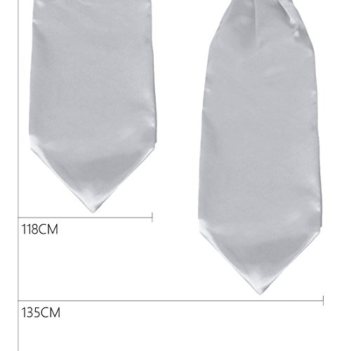 Silver Ascot Cravat Tie For Men Handkerchiefs Satin Solid Self Formal Cravat Scarf Hankies Evening Dan Smith Drc1E01H Silver
