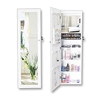 TAESOUW-Home Lockable Jewelry Cabinet Armoire with Mirror Wall-Mounted Space Saving Jewelry Storage Organizer White (Color : White, Size : 119.735.112.3cm)