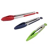 Kitchen Food Tongs Cooking Tong Holdoor 7,9,12 Inch Stainless Steel Premium Silicone Kitchen Clamp Heavy Duty,Heat Resistant BBQ Clamps Tool For Cooking,Salad,Grilling,Frying,Baking(3-Pack) Multicolor