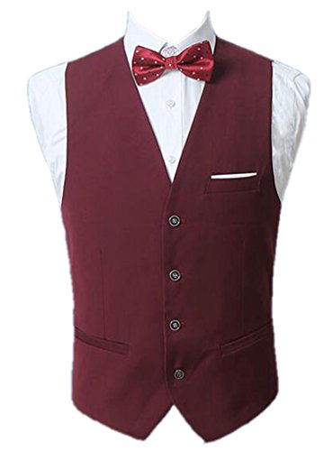 Next Class Men's Slim Fit Multicolor V-Neck Suit Vests M Wine Red