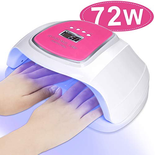 UV Nail Lamp 72W LED UV Nail Dryer with Sensor 4 Timer Setting Professional UV Gel Nail Lamp with UV Shield Glove for Led UV Builder Gel Finger Nail Polish