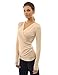 PattyBoutik Women's Faux Wrap Long Sleeve Pullover Blouse (Beige L)