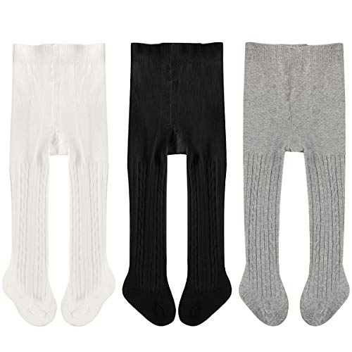 3 Pack Newborn Baby Leggings Cotton Seamless Baby Tights Toddler Infant Footed Stocking Pantyhose for Baby Boys Girls (12-24 Months, Black White Grey)