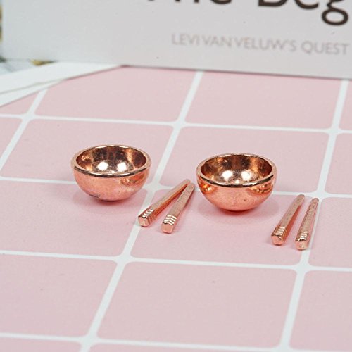 Zeroyoyo 1:12 Miniature Food Play House Mini Bowls and Chopsticks Dollhouse Kitchen Decoration Accessories Coppery