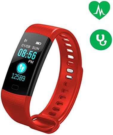 LUOIUI Fitness Activity Tracker Watch,Color Screen with Heart Rate Monitor, Blood Presure Waterproof IP67 Wristband，Sleep Monitor Call Reminder Waterproof Smart Watch for Men Women Kids (Red)