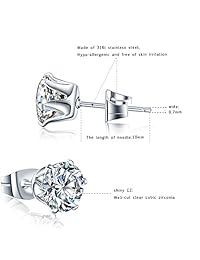 Pendientes de tuerca de acero inoxidable con circonita cúbica hipoalergénica (6 pares)