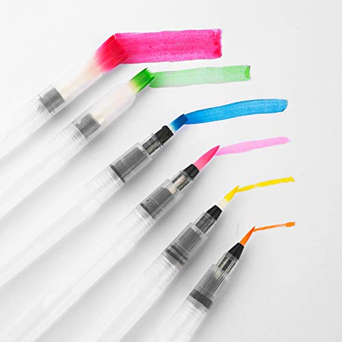 Water Coloring Brush Pens 6 Piece Set, Watercolor Painting Brushes with Flat & Round Tips for Watercolor Painting & Lettering