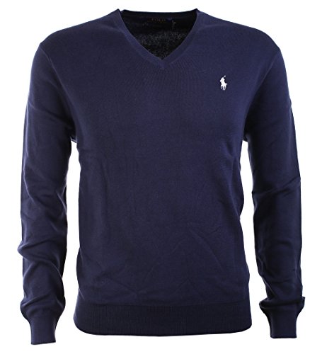 Polo Ralph Lauren Mens Pima Cotton V-Neck Sweater (Bright Navy , Medium)