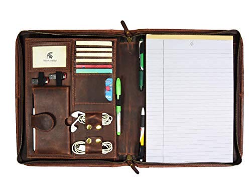 Leather Portfolio | Zipper Binder Planner 2018-2019 | Tablet Holder by Aaron Leather (Cedar Brown)