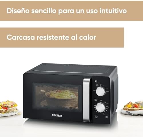 Microondas individual, microondas analógico para calentar y descongelar, microondas manual con plato giratorio para una distribución uniforme del calor, negro, MW 7886