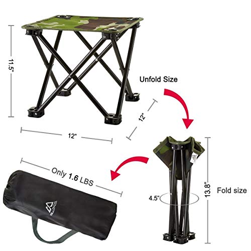 Folding Camping Stool, Mini Folding Stool Portable, Mini Portable Chair for Beach, Picnic Party, Camping, Barbecue, Fishing, Hiking, 600D Oxford Cloth with Portable Bag,12"x12"x11.5"(Green Camouflage) - Thumbnail 2